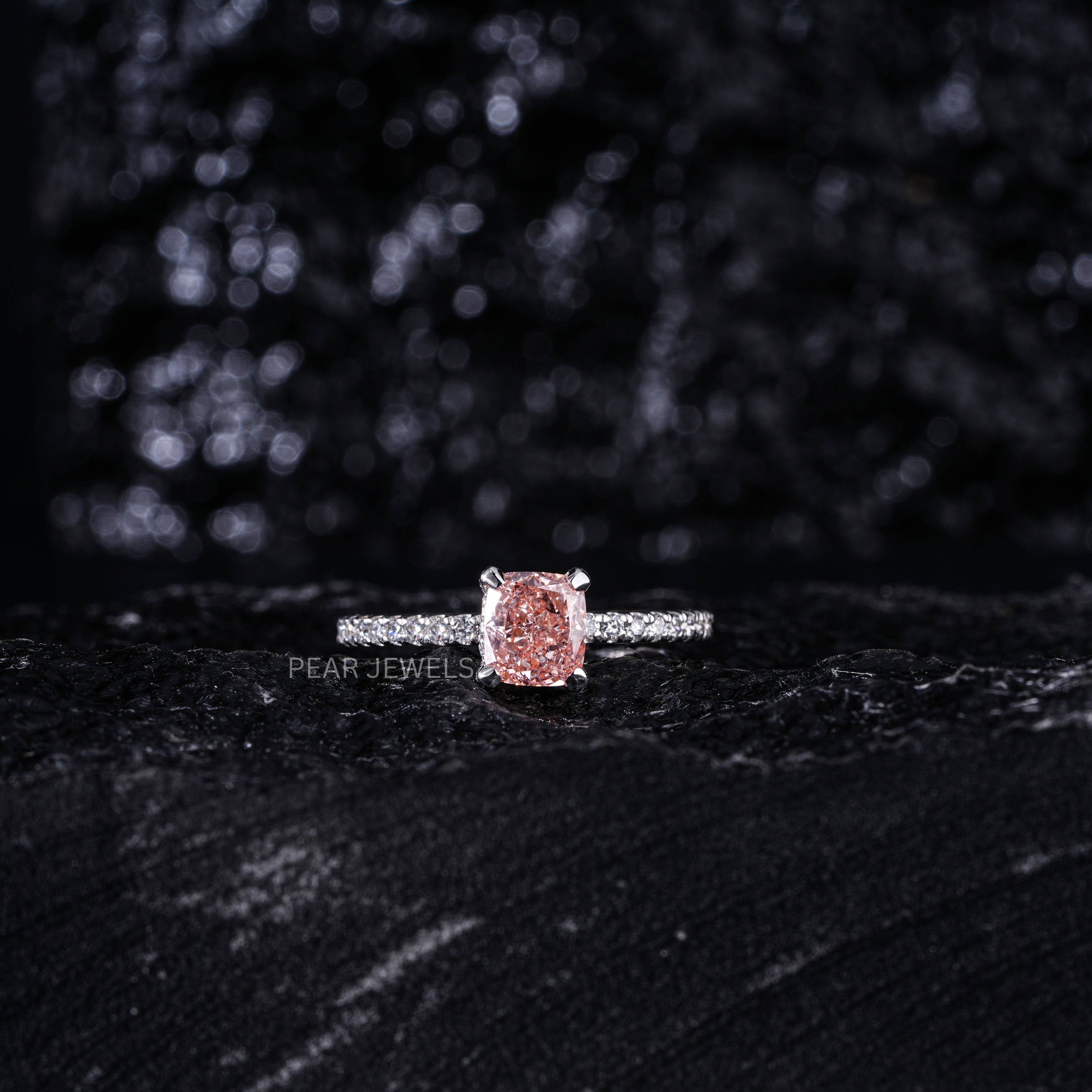 1.0Ct Pink Cushion Labgrown Diamond Engagement Ring - Pear Jewels